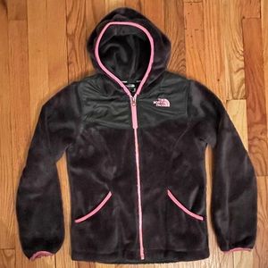North Face Hooded Zippered Jacket. Gray with Pink accents Size M (10-12)